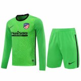 2020/2021 Atletico Madrid Goalkeeper Green Long Sleeve Men's Soccer Jersey + Shorts Set