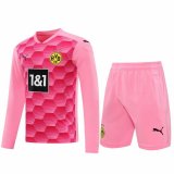 2020/2021 Borussia Dortmund Goalkeeper Pink Long Sleeve Men's Soccer Jersey + Shorts Set