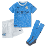 2020/2021 Manchester City Home Light Blue Kids Soccer Jersey Whole Kit(Shirt + Short + Socks)