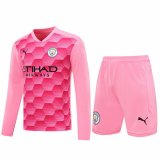 2020/2021 Manchester City Goalkeeper Pink Long Sleeve Men's Soccer Jersey + Shorts Set