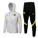 Chelsea Hoodie Light Grey Training Suit Jacket + Pants Mens 2021/22