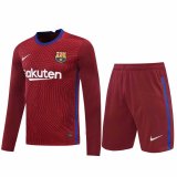 2020/2021 Barcelona Goalkeeper Red Long Sleeve Men's Soccer Jersey + Shorts Set