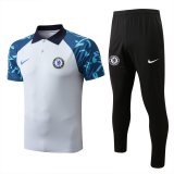 Chelsea Light Grey Training Suit Polo + Pants Mens 2022/23