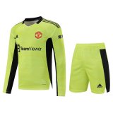 Manchester United Goalkeeper Green Long Sleeve Jersey + Shorts Mens 2021/22