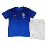 2020 Brazil Away Blue Kids Soccer Jersey Kit(Shirt + Short)