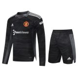 Manchester United Goalkeeper Black Long Sleeve Jersey + Shorts Mens 2021/22