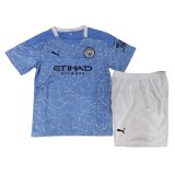 2020/21 Manchester City Home Blue Kids Soccer Jersey Kit(Shirt + Short)