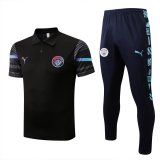 Manchester City Black Training Suit Polo + Pants Mens 2022/23