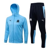 Olympique Marseille Hoodie Blue Training Suit Jacket + Pants Mens 2021/22