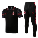 AC Milan Black Training Suit Polo + Pants Mens 2022/23