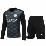 2020/2021 Manchester City Goalkeeper Black Long Sleeve Men's Soccer Jersey + Shorts Set