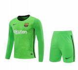2020/2021 Barcelona Goalkeeper Green Long Sleeve Men's Soccer Jersey + Shorts Set