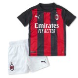 2020/2021 AC Milan Home Red Black Stripes Soccer Kit Jersey + Short Kid's