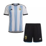 Argentina 3-Star Home World Cup Champions Jersey + Short Kids 2023