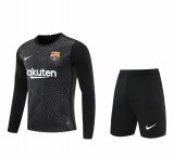 2020/2021 Barcelona Goalkeeper Black Long Sleeve Men's Soccer Jersey + Shorts Set