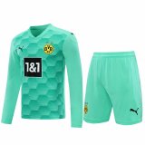 2020/2021 Borussia Dortmund Goalkeeper Green Long Sleeve Men's Soccer Jersey + Shorts Set
