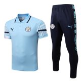 Manchester City Light Blue Training Suit Polo + Pants Mens 2022/23