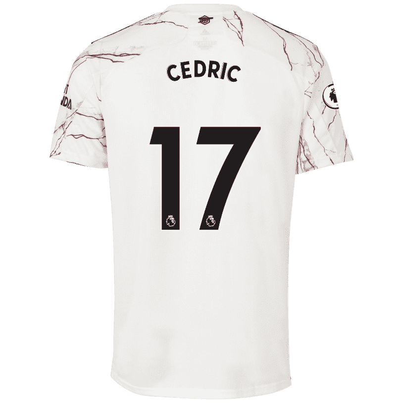 2020 2021 PREMIER LEAGUE ARSENAL THIRD WHITE NAME SET CEDRIC 17 = ADULTS