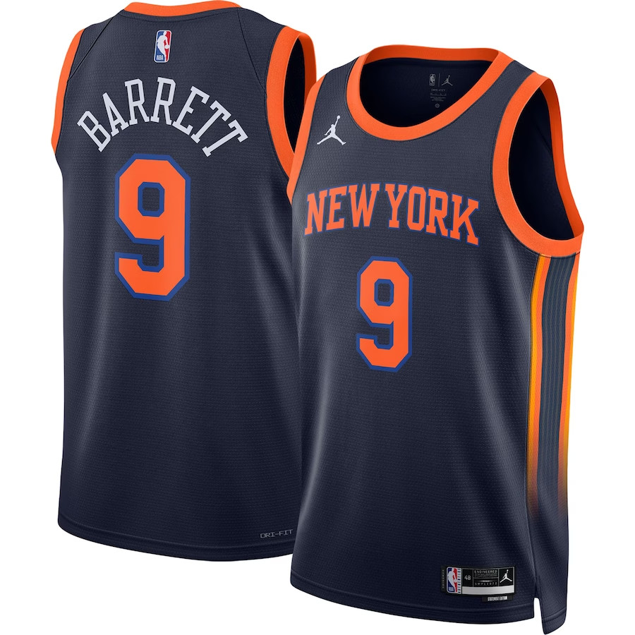 New York Knicks 2022/2023 Navy SwingMens Jersey Statement Edition Mens (BARRETT #9)