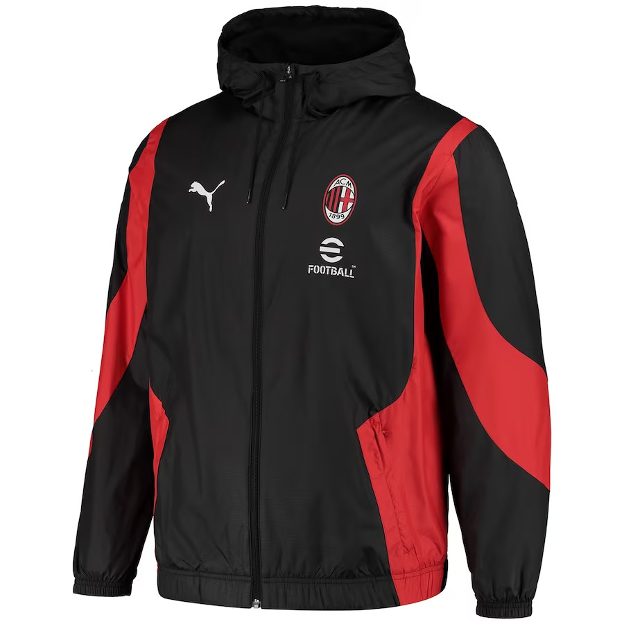 AC Milan Black Pre-Match Woven Anthem Windrunner Jacket Mens 2023/24